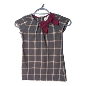 Hanna Andersson‎ Grey Maroon Plaid Flannel Bow Dress Holidays Size 4 (100cm)
